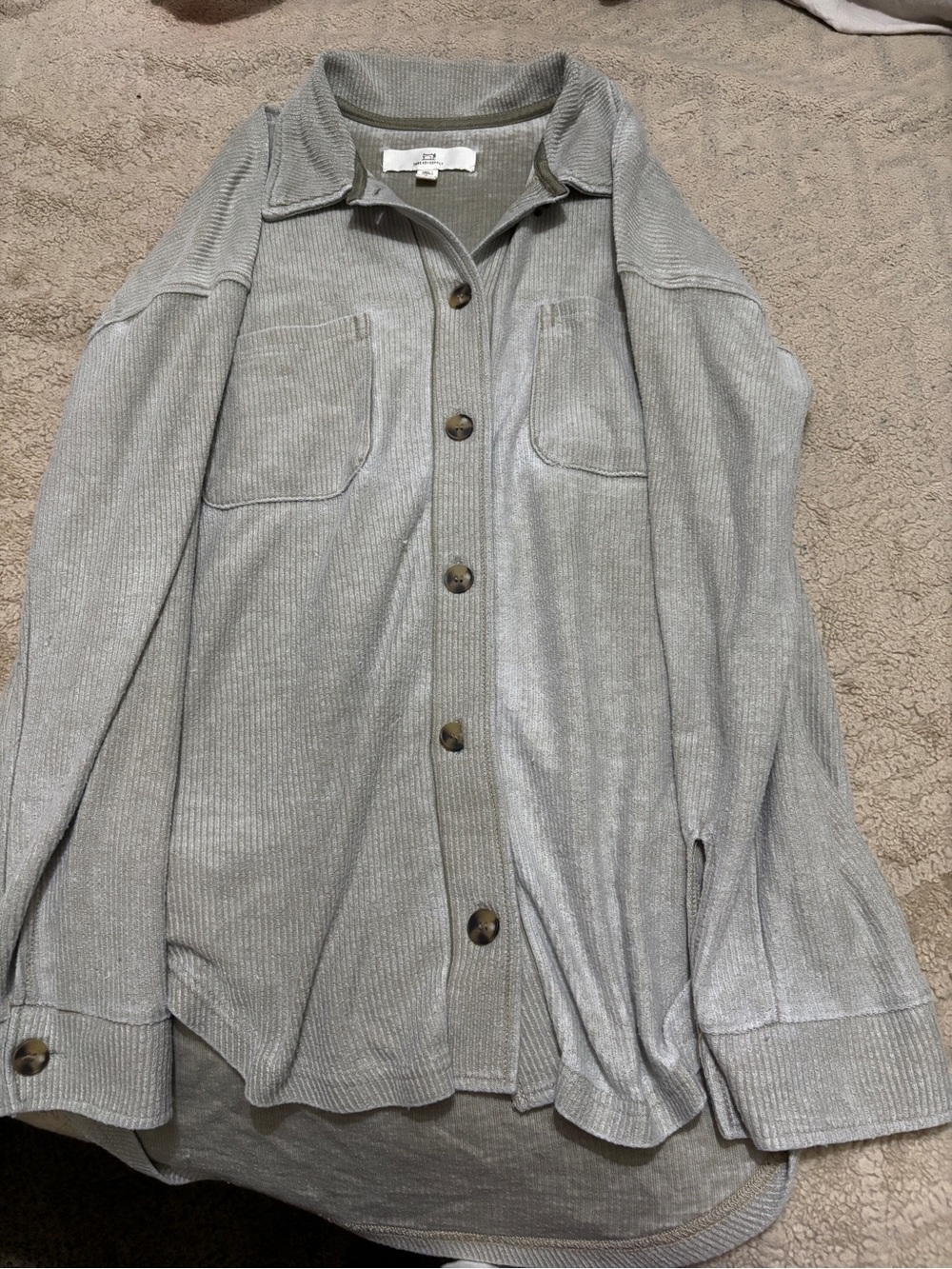 Thread & Supply Light Gray Ribbed Button-Up Jacket - Picture 2 of 3